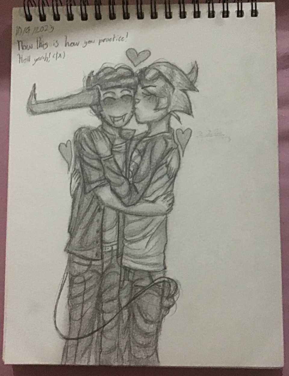 A traditional, and slightly more improved, drawing of Tavros and Dave, of whom is giving a tender kiss to the former’s cheek.